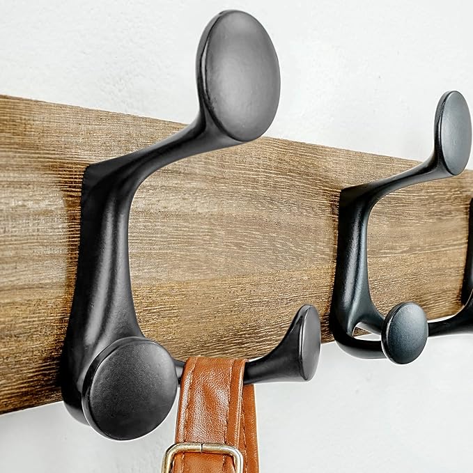 SKOLOO 24-Inch Wood Burnt Coat Rack Wall Mount with 5 Triple Hooks - Ideal for Family Entrances, Classrooms, and Pet Supplies Storage - Perfect Coat Hooks for Wall