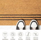 Welcome Doormats, Natural Coco Coir Mats with Non-Slip PVC Backing, Indoor Outdoor Mats for Home & Office, Floor Mats for Door Decor, Plain Entry Mat with Stripes, Beige & Black, 30"x17"