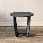 Rustic Farmhouse End Table with Storage Shelf, French Country Accent Side for Family, Dinning or Living Room, Small Spaces, Modern, Round, Vintage Blue Finish, Curved Leg