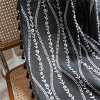 Sutuo Home Boho Curtains 63 Inches Length for Kitchen Doorway Cafe Dining Room, Stripe Floral Vintage Tassels Window Treatment Drape for Halloween Decorations Rod Pocket, 1 Panel 59" W x 63" L,Black