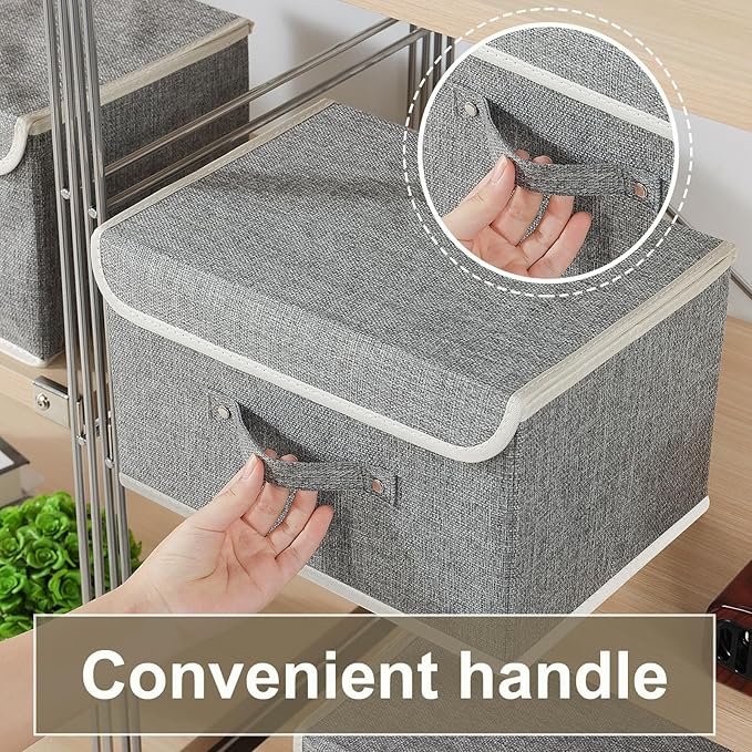 Fabric Storage Bins Cube Organizers with Flip-Top Lid and Handles,Storage Boxes for Organizing Home,Office,and Closet,Grey,3 Pack 13 X 9.1 X 7.9 in
