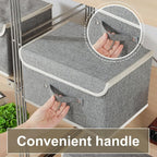 Storage Boxes, Collapsible Storage Bins with Lids, Cotton and linen cloth Storage Baskets with Handle, for Books, Closet, Bedroom, Home, 13x9.1x7.9 in, Grey