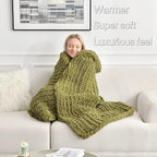 Maetoow Tighter Version Chenille Chunky Knit Blanket Throw 60×80 Inch, Handmade Warm & Cozy Blanket Couch, Bed, Home Decor, Soft Fleece Banket, Boho Thick Blankets and Giant Yarn Throws，Olive Green