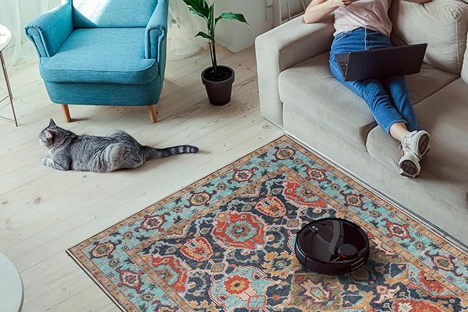 Keen Home Design 2x12 Rug - Machine Washable Runner Rug with Non-Slip Backing, Ideal for Hallway, Entryway, Kitchen, Laundry Room - Vintage, Easy Clean, Durable, Low Pile - (2'6" x 12')