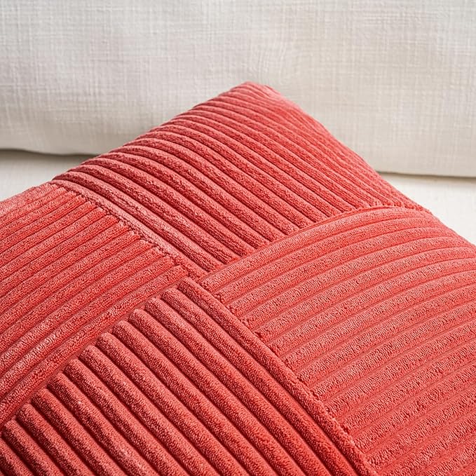 Fancy Homi 2 Packs Red Decorative Throw Pillow Covers 20x20 Inch for Living Room Couch Bed Sofa, Holiday Christmas Home Decor Gift, Soft Corss Corduroy Patchwork Accent Square Cushion Case 50x50 cm