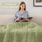 Chunky Knit Throw Blanket, 30''*40'' Knitted Throw Chenille Yarn for Bed Couch, Handmade Light Green Crochet Big Thick Blanket, Machine Washable Cute Comfy Blanket for Home Decor