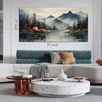 Rustic Wall Art for Living Room Large Size Teal Mountain Tree Landscape Canvas Wall Art for Bedroom Office Decor 29 x 59 Inch