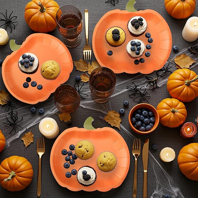 Cheerland Pumpkin Party Plates Fall Disposable Paper Plate Dessert Shaped Tableware for Summerween Birthday Baby Shower Halloween Classroom Autumn Harvest Thanksgiving Party Favor Decorations 48pcs