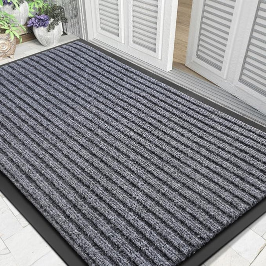Yimobra Front Door Mat Outdoor Indoor Entrance, 100% Waterproof All-Season All Weather Doormat, Welcome Matt Outside Entry, Non Slip, Low Profile, Heavy Duty Patio Porch Floor Mats,47 x 32,Gray White