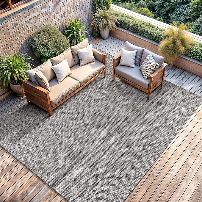 CAMILSON Outdoor Rug 8x10 Modern Area Rugs for Indoor and Outdoor Patios and Porches - Waterproof, Washable, Non-Shedding, Easy-to-Clean Outside Carpet (8 x 10, Solid - Silver Gray)