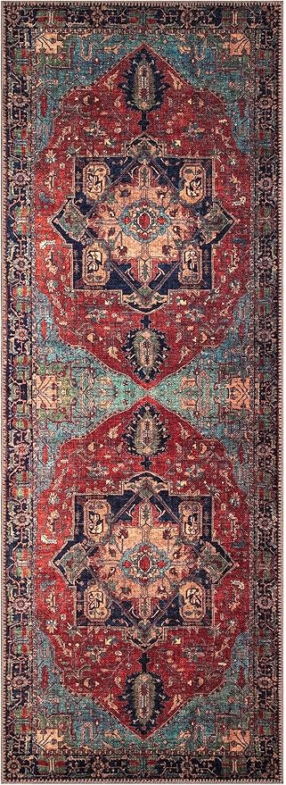 Keen Home Design 2x12 Rug - Machine Washable Runner Rug with Non-Slip Backing, Ideal for Hallway, Entryway, Kitchen, Laundry Room - Vintage, Easy Clean, Durable, Low Pile - (2'6" x 12')
