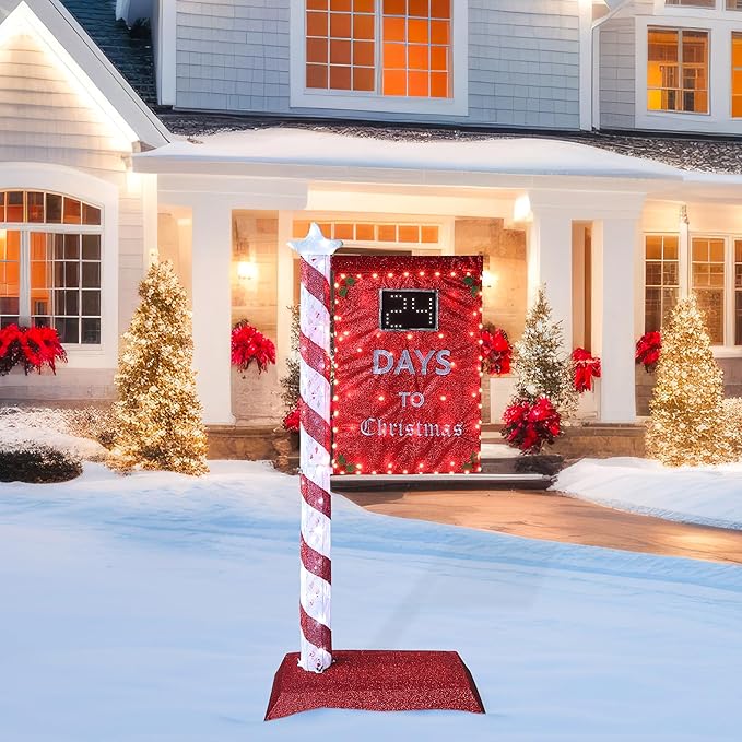 5FT Lighted Christmas Countdown Sign, Remote Control Available Within 0-60 Days, Holiday Countdown Sign Decor with 125 LED Lights, Freestanding Glittered Holiday Display for Outdoor, Indoor