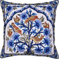Blue Tree of Life Pillow Cover Blues Birds Floral Decorative Pillowcase Flower Outdoor Suzani Cushion Needlepoint Hand Embroidered Wool Size - 18x18