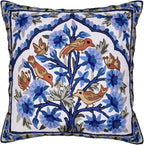 Blue Tree of Life Pillow Cover Blues Birds Floral Decorative Pillowcase Flower Outdoor Suzani Cushion Needlepoint Hand Embroidered Wool Size - 18x18