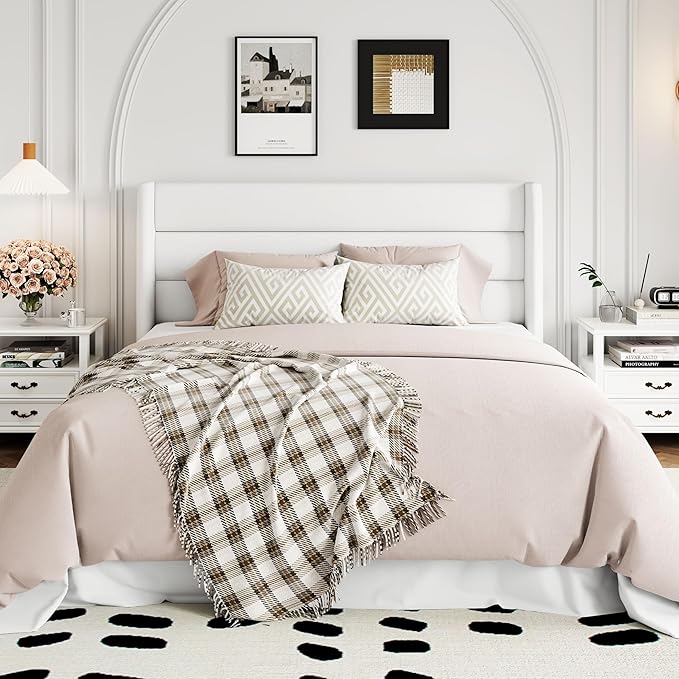 Allewie Queen Size Velvet Lift Up Storage Bed, Modern Wingback Headboard, Hydraulic Support, No Box Spring Needed, White
