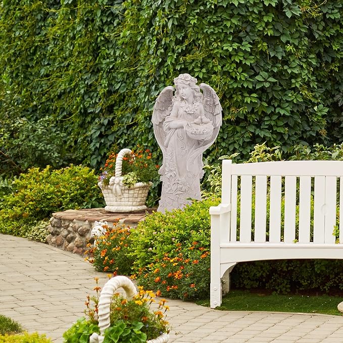 Outdoor Statues Angel Décor Garden Statue,23.5" H Angel Statue, Resin Angel with Bird Figurine,Gifts for Women and Men,Outdoor Garden Decor Ornaments for Outside (White)