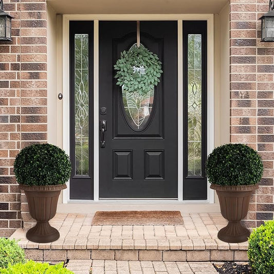 Pure Garden Outdoor Planter 2-Pack - 16x18-Inch Urn Planters - Plastic Plant Pots for Indoor, Outdoor, or Front Porch Decor - Flower Pots (Brown)