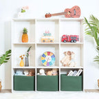 MINTWOOD Design 3-Pack Decorative Woven Storage Baskets for Shelves, Cube Bin Box for Organizing Books, Shoes, Dog Toys, Pantry Closet and Living Room Organizer, Forest Green