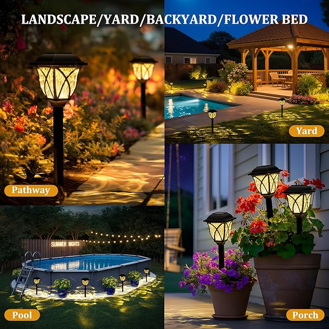 GIGALUMI Solar Lights Outdoor Waterproof, 8 Pack LED Solar Garden Lights, Outdoor Decorations, Garden Decor for Yard, Patio, Landscape, Planter, Walkway (Warm White)