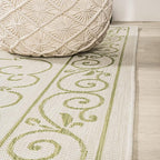 JONATHAN Y Vintage Filigree Indoor Outdoor Area Rug 3X5 Cream/Green, Charleston Textured Weave for Backyard, Patio, Porch, Easy-Cleaning, High Traffic, Pet-Friendly, Non-Shedding (SMB106I-3)