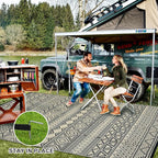 GAOMON Outdoor Rug 9'x12' Waterproof Rug for Patio Decor, Foldable Reversible Plastic Straw Area Rugs Mat for Camper, Outside Carpet for Deck, Porch, Picnic, Beach, Black/Coffee(Bohemia)