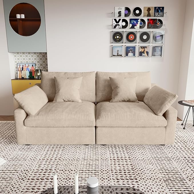 JACH Sectional Couches for Living Room, Cloud Sectional Couch with Deep Seat, Down Filled Modular Sofa, Covers Removeable & Washable, Love Seat Sofas Furniture for Living Room, Khaki