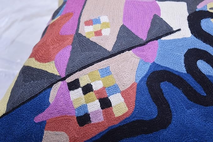 Wool Cotton Blend Abstract Flow Plush Pillow Cover - 18x18, Indoor and Outdoor