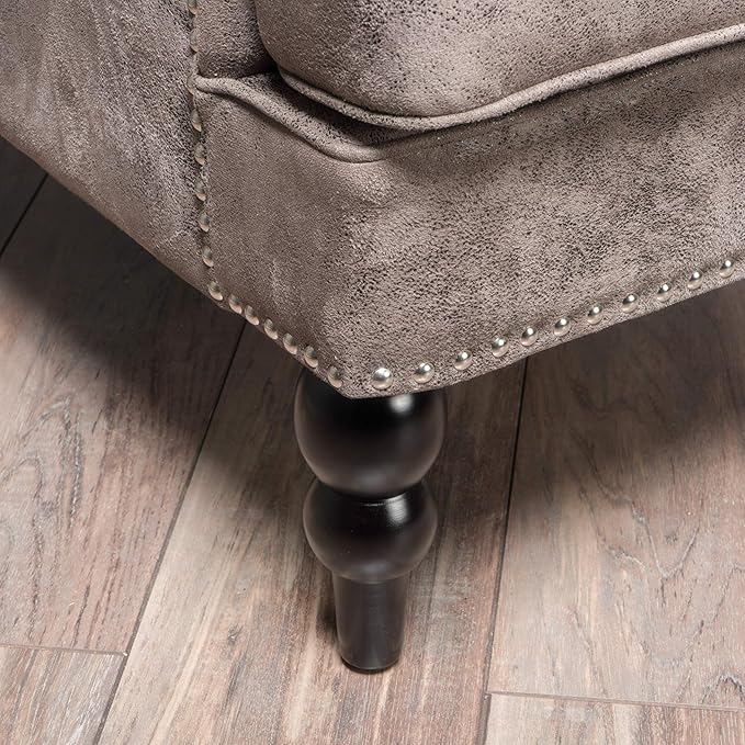 Christopher Knight Home GDFStudio Medford Brown Tufted Club Chair, Fabric Accent Chair with Studded Nailhead Accents