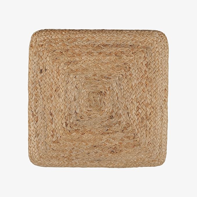REDEARTH · Cube Pouf Foot Stool Ottoman - Jute Braided Pouffe Poof Accent Sitting Footrest for The Living Room, Bedroom, Nursery, Patio, Lounge & Other Rooms (14.5”x14.5”x16”; Natural Acorn)