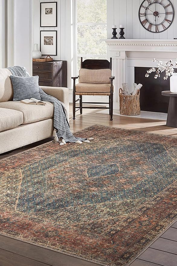 Keen Home Design 8x10 Rug - Machine Washable Area Rug with Non-Slip Backing, Ideal for Living Room, Dining Room, Bedroom - Vintage, Easy Clean, Durable, Low Pile Rug - (8' x 10')