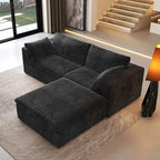78.74" L Shaped Modern Sofa Modular Sectional Cloud Couch with Ottoman,Upholstered Couches with Plush Corduroy Fabric for Living Room Furniture,Bedroom and Apartment,No Assembly Required,Black