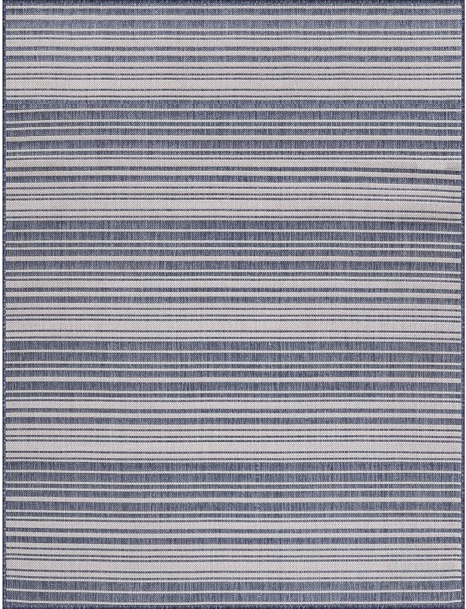 Stripe Outdoor Rug 10x14 Washable Outside Carpet for Indoor Patio Porch Waterproof Easy Cleaning Non Shedding Area Rugs Blue 10 x 14