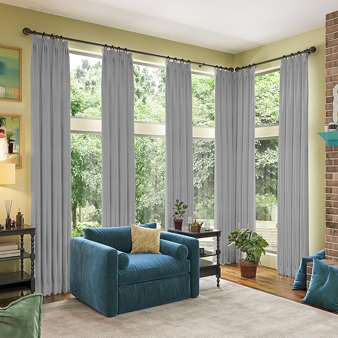 RAIN CITY Grey Linen Blackout Curtains 96 Inches Long,100% Light Blocking Textured Curtains for Bedroom Living Room Thermal Back Tab Rod Pocket Curtains 2 Panels with Hooks 50 x 96