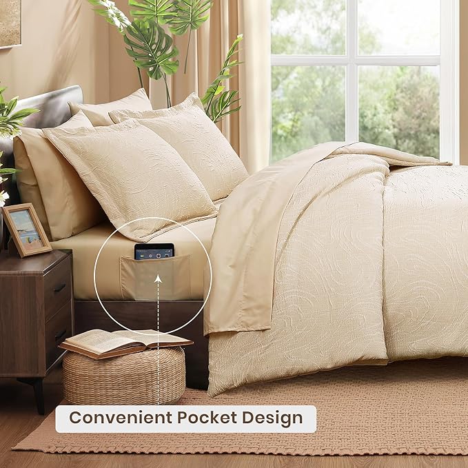 Monbix Full Size Comforter Set, Birch Marble Pattern Bedding Comforter for Full Size Bed Set, Reversible Bedding Sets 7 Pieces, Bed in a Bag with Comforter, Sheets, Pillowcases & Shams
