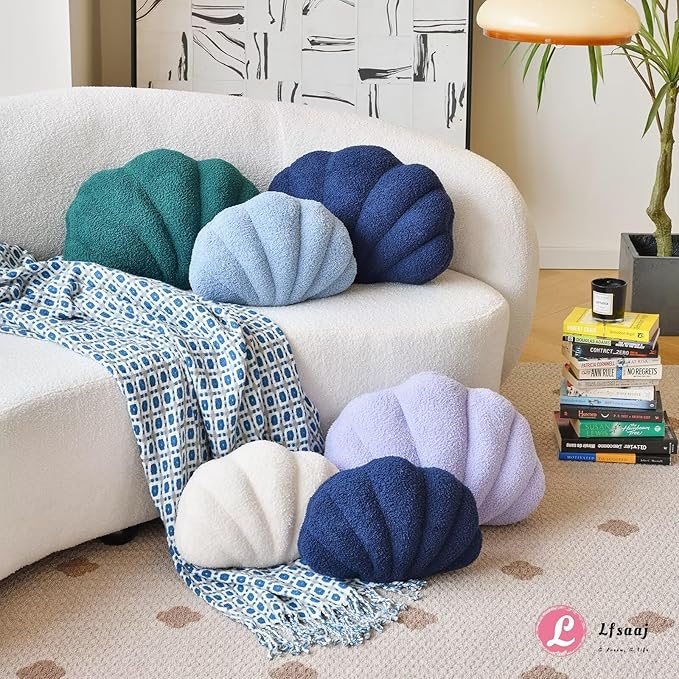 Navy Seashell Throw Pillows, Shell Shaped Throw Pillows, 13 Inch Soft Home Decorative Pillow Plush Cushion for Bed Couch Living Sofa Room Decor Accent Throw Pillow