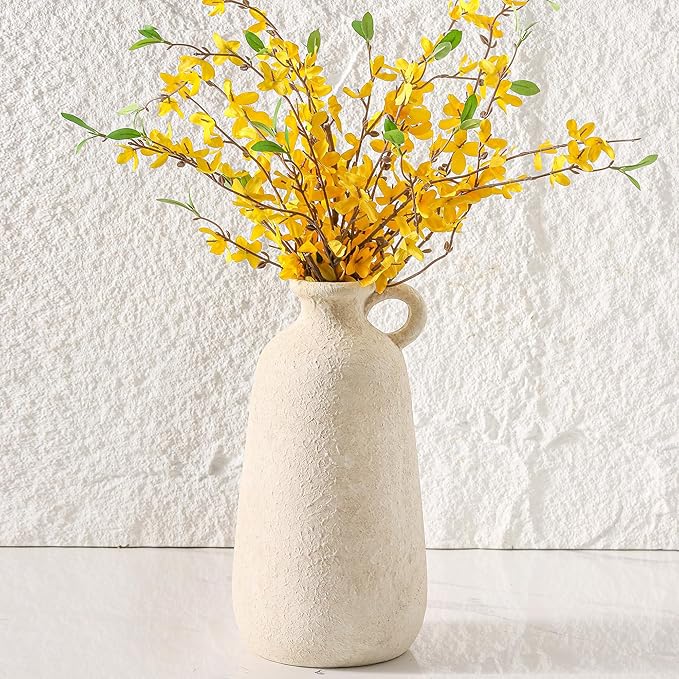 Ceramic Rustic Vase, 12.8" Large Flower Vases Home Decor Pottery Farmhouse Decorative Vase Boho Neutral Pampas Vases for Mantel Entryway Table Living Room Shelf Kitchen