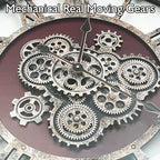 DORBOKER 30" Original Moving Gears Wall Clock, Large Industrial Wall Clock for Living Room Decor, Retro Wood Vintage Farmhouse Steampunk Rustic Clocks for Wall Decor,Cherry Red