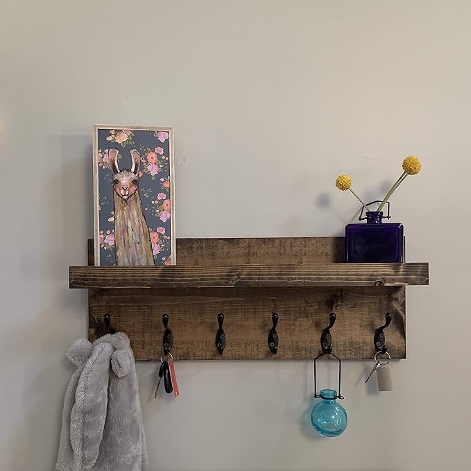 Coat Rack with Shelf Wall Mounted with Storage (Choose Your Length) Towel Rack Entryway Organizer Key Hooks (28" L (7 Hooks))