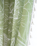 Sutuo Home Boho Curtain 84 Inches Length for Bedroom, Printed Cotton Linen Rod Pocket Rustic Farmhouse Bohemian Tassels Window Treatment, 1 Panel 59" W x 84" L, Green Tropical Leaves