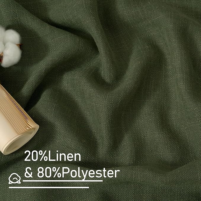 LAMIT Olive Green Linen Semi Sheer Curtains 45 Inch for Bedroom, Light Filtering Neutral Window Curtains Boho Bronze Grommet Christmas Decor Panels, 2 Panels, 52 x 45 Inch