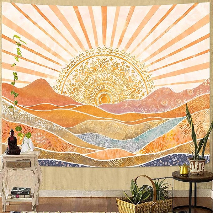 Lunerfex Bohemian Mandala Sunrise Wall Tapestry, Abstract Mountain Scenery Tapestries for Home Decor, Boho Tapestry 60x44 Inch