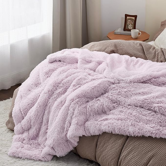 Bedsure GentleSoft Fluffy Lavender Purple King Size Blanket for Bed, Thick Soft Sherpa Faux Fur Fleece Bedding Fuzzy Plush Winter Warm Large King Blanket, Cozy Purple Gifts for Men Women, 108x90
