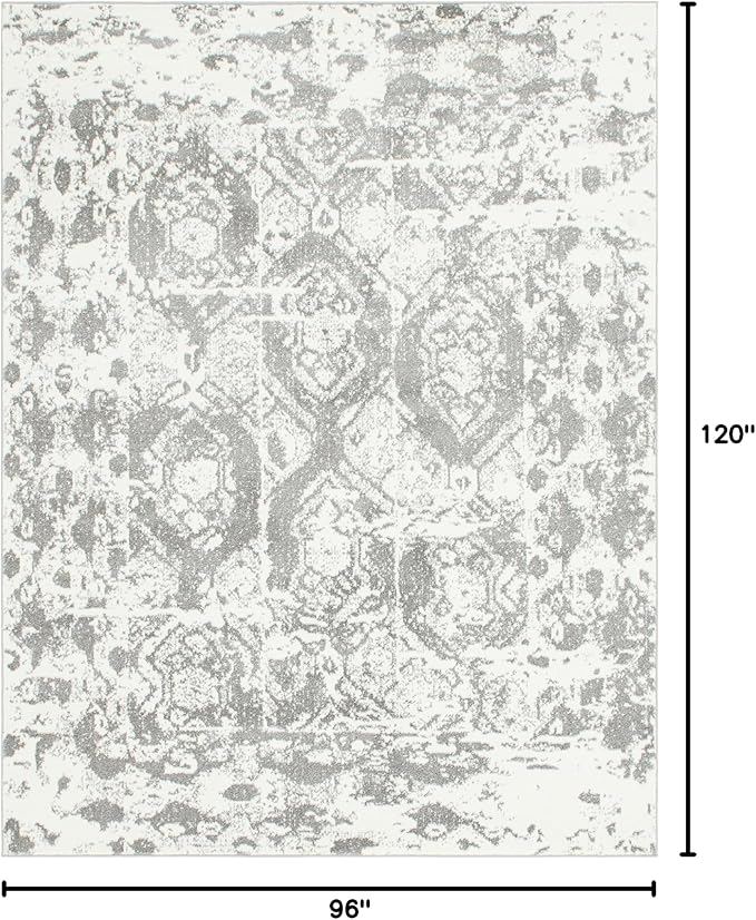 Unique Loom Rosso Collection Vintage, Geometric, Bohemian, Traditional, Distressed, Southwestern Area Rug, Rectangular 8' 0" x 10' 0", Light Gray/Ivory