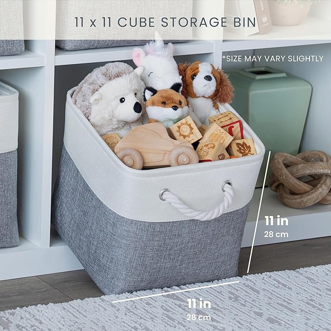OrganiHaus 11x11 Cube Storage Bins 4 Pack, Foldable Cube Storage Organizer w/ Rope Handles, Collapsible Fabric Bins for Toys, Clothes & Closet Organization, Fabric Square Baskets - Navy Blue