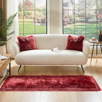 AMTOVO Faux Fur Rug, Burgundy Ultra Soft Fluffy Shag Sheepskin Rug, 2 x 6 ft Runner Area Rugs for Bedroom Sofa Throw Cushion Room Decor, Rectangle