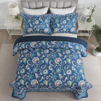 NEWLAKE Quilt Set Queen Size, Bedspread Sets Blue Botanical Floral Patterns, Reversible Quilt Bedding Set Lightweight and Breathable for All Seasons, Soft Quilted Bedspread with 2 Pillow Shams