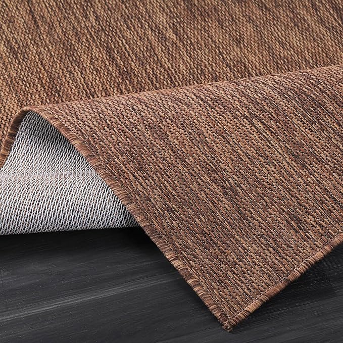 Washable Indoor Outdoor Rug Weather Resistant Carpet Modern Solid for Porch Deck Balcony Backyard Patio Rug 8x10 Gold Brown
