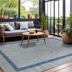Bordered Outdoor Rug 6x9 Washable Outside Carpet for Indoor Patio Porch Waterproof Easy Cleaning Non Shedding Area Rugs Silver Gray - Blue 6 x 9