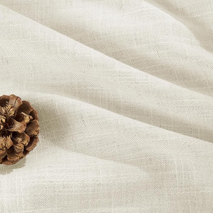 Joydeco Custom Linen Curtains for Living Room, Semi-Sheer Curtain 1 Panel Light Filtering Rod Pocket Back Tab (Ivory on Linen, Custom Size)