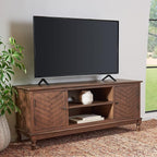 SAFAVIEH Magnolia TV Stand for up to 55" Flatscreen – Brown, 2 Doors with Interior Storage, 2 Open Shelves, Entertainment Media Console (MED5702C)